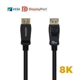 Aisens Cable DisplayPort 1.4 A149-0432 - Certificado VESA DP8K, 8K 60Hz HBR3, Conectores Dorados 24K, 2m, Cobre OFC, Negro